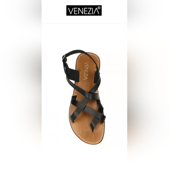 Venezia black leather sandals Size 9 US- 40EU - Picture 1 of 8